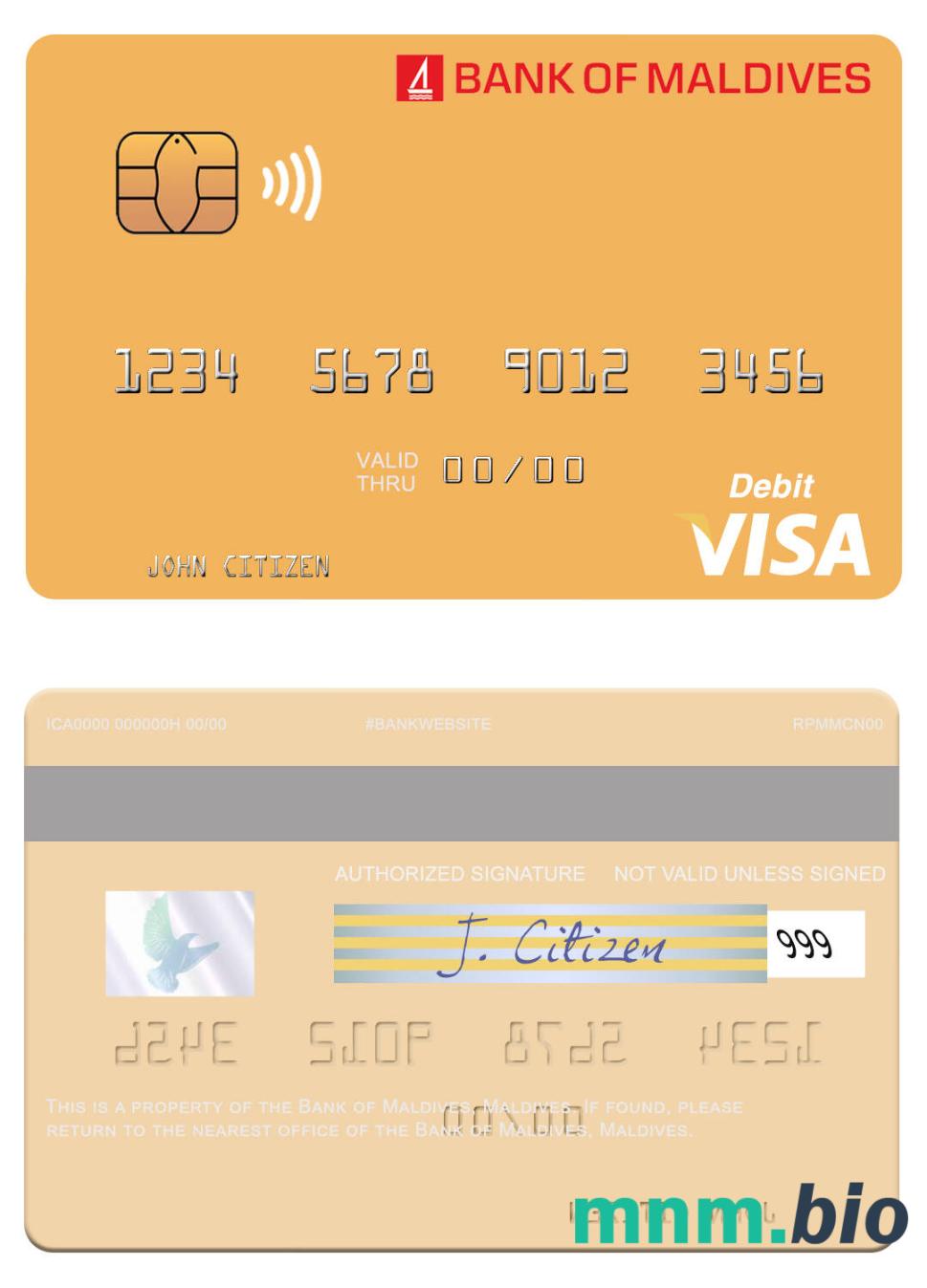 Maldives Bank of Maldives visa debet karta przykład w formacie PSD